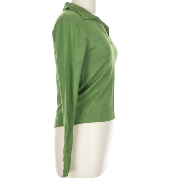 Mango Green Polo Sweater V Neck Top Medium - Picture 4 of 10